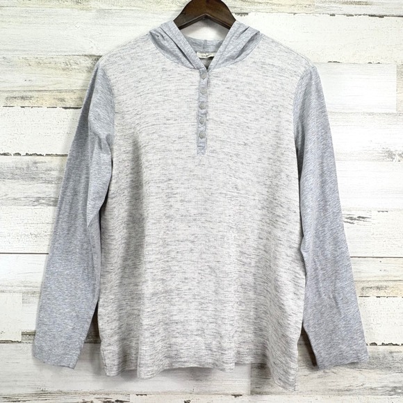 L.L.Bean Other - LL‎ Bean Mens Henley Hoodie Thermal Long Sleeve Shirt Grey Heathered Size L